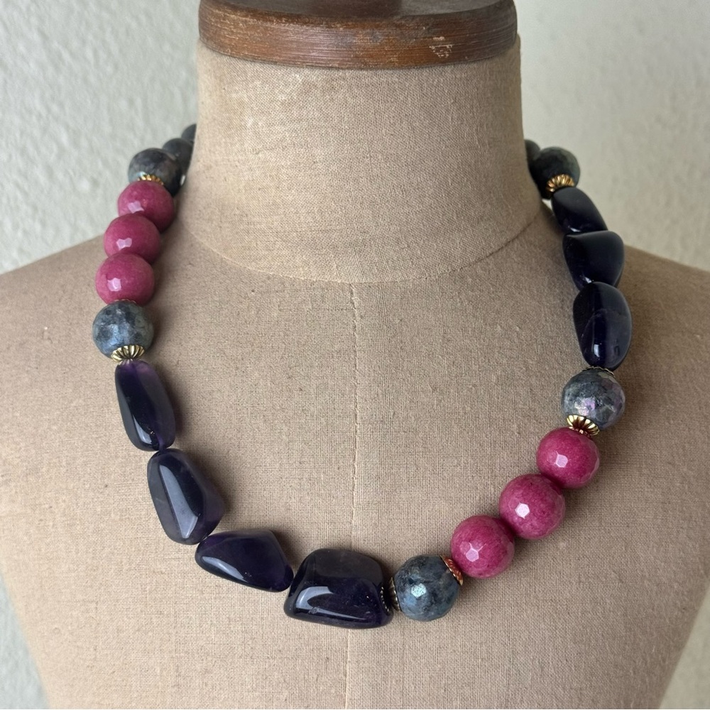 Amethyst Jade Labradorite Beaded Necklace